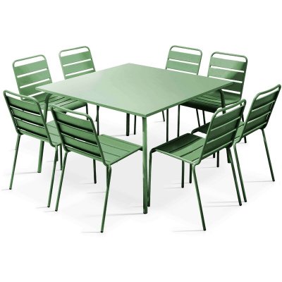OVIALA Ensemble table de jardin et 8 chaises en m&eacute;tal vert cactus - palavas
