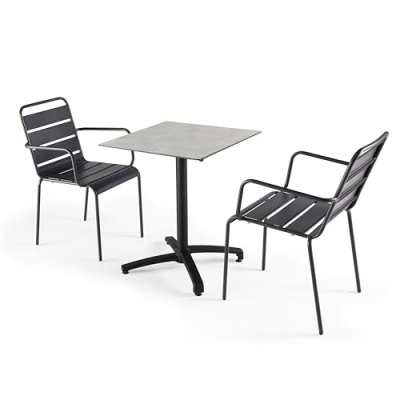 OVIALA Ensemble table de jardin stratifi&eacute; beton clair et 2 fauteuils gris