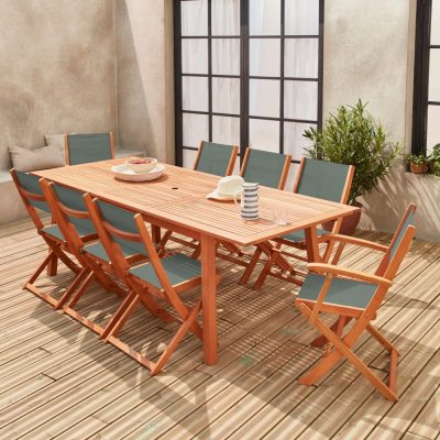 SWEEEK Ensemble table et chaises extensible en bois d'Eucalyptus - Almeria -  - 8 personnes - Savane 