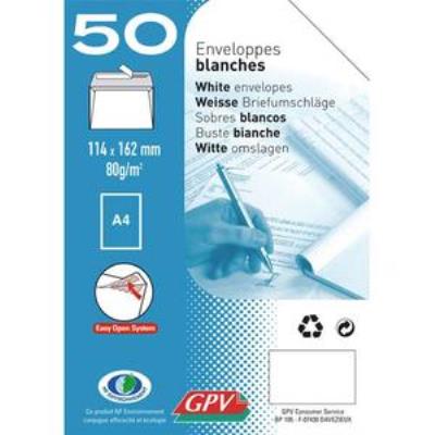 GPV Enveloppes 110x220 mm  - blanches - auto-adh&eacute;sives - 75 g - paquet de 50