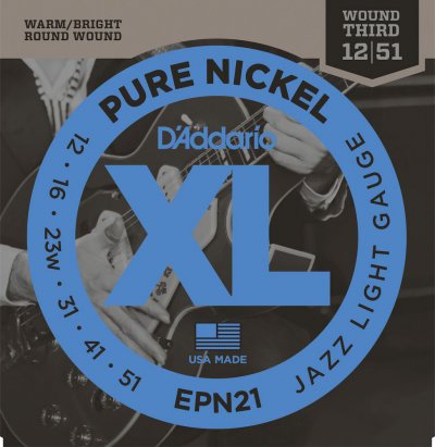 DADDARIO EPN21 Pure Nickel Jazz light 12-51 - Jeu de cordes guitare &eacute;lectrique