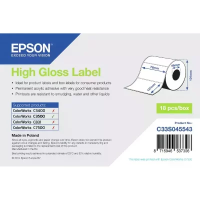 EPSON  High Gloss Label Die Cut 76 Mm 250 Labels Blanc