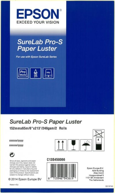EPSON  Papier Lustr&eacute; 250g 15,2cmx65m pour D700/800/1000 2 rouleaux