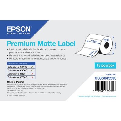 EPSON  Premium Matte Label Die Cut 102x152 Mm 225 Labels Blanc