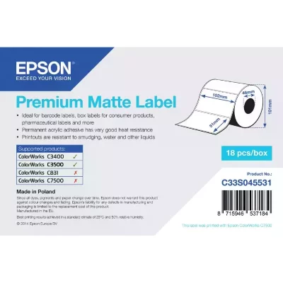 EPSON  Premium Matte Label Die Cut 102x51 Mm 650 Labels Blanc