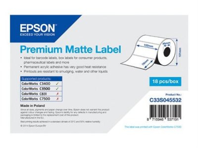 EPSON  Premium Matte Label Die Cut 102x76 Mm 440 Labels Blanc