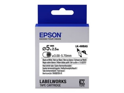 EPSON  Ruban LK-4WBA5 Gaine thermor&eacute;tractable HST Noir/Blanc d5/2,5