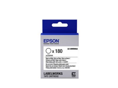 EPSON  Ruban LK-8WBWAA - &Eacute;tiquette pr&eacute;d&eacute;coup&eacute;e Ronde Noir/Blanc d25/180
