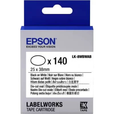 EPSON  Ruban LK-8WBWAB - &Eacute;tiquette pr&eacute;d&eacute;coup&eacute;e Ovale Noir/Blanc 25x38mm