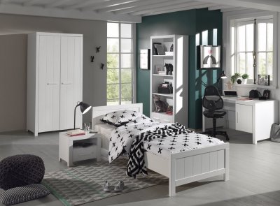 VIPACK ERIK Lit simple + Chevet + Armoire 2 portes + Biblioth&egrave;que + Bureau