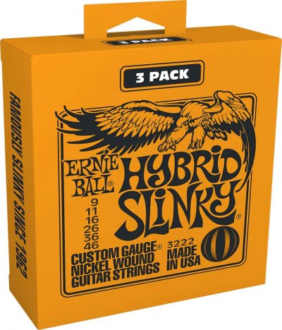 ERNIE BALL  3222 - 3 jeux de cordes guitare &eacute;lectrique - Hybrid Slinky - 9-46