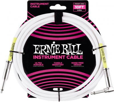 ERNIE BALL  6049 - C&acirc;ble blanc jack-jack coud&eacute; instrument - 3m