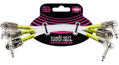 ERNIE BALL  6052 - 3 c&acirc;bles patchs coud&eacute;s fins blancs - 15cm