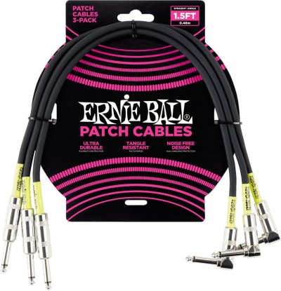 ERNIE BALL  6076 - 3 c&acirc;bles patchs droits-coud&eacute;s - 46cm