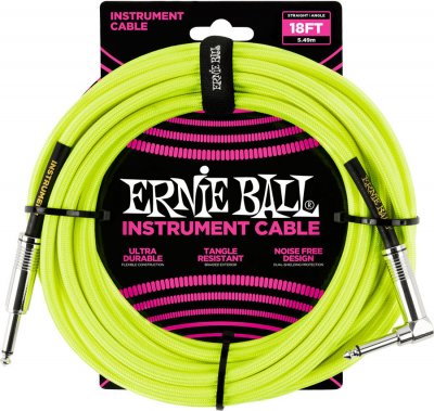 ERNIE BALL  6085 - C&acirc;ble jaune fluo jack-jack coud&eacute; - 5,5m