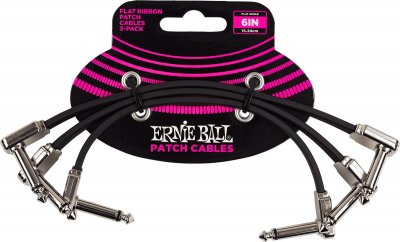 ERNIE BALL  6221 - Cables Patch Pack De 3 - Coud&eacute; Fin & Plat - 15 Cm