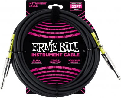 ERNIE BALL  C&acirc;ble d&rsquo;instrument, connecteur droit, 6 m, noir