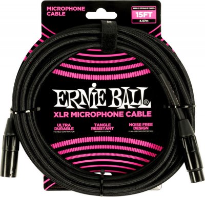 ERNIE BALL  C&acirc;ble microphone tress&eacute; XLR m&acirc;le/femelle 4,6&nbsp;m - noir