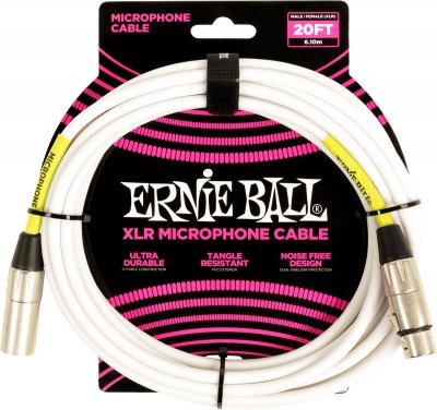 ERNIE BALL  Classic C&acirc;ble microphone XLR m&acirc;le/femelle 6&nbsp;m - blanc