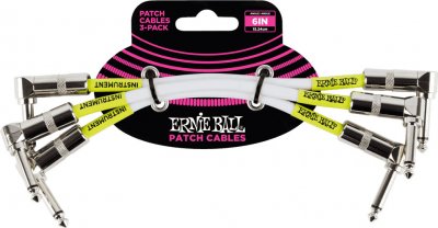 ERNIE BALL  Jeu de 3 c&acirc;bles de raccordement, connecteurs coud&eacute;s, 15,2 cm, blanc