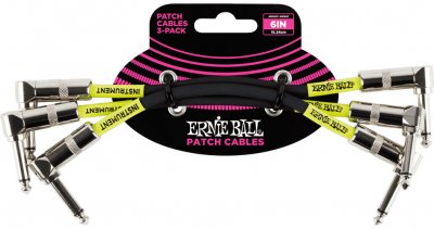 ERNIE BALL  Jeu de 3 c&acirc;bles de raccordement, connecteurs coud&eacute;s, 15,2 cm, noir