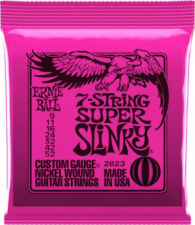 ERNIE BALL  Super Slinky Cordes fil&eacute;es en nickel pour guitare &eacute;lectrique &agrave; 7 cordes, calibre 9-52