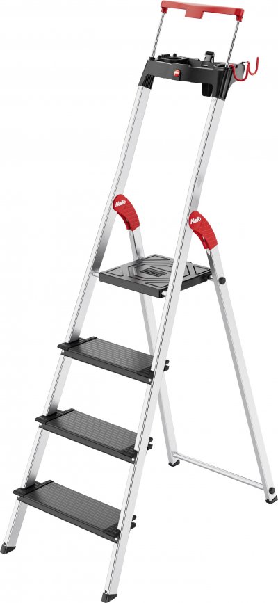 HAILO Escabeau de s&eacute;curit&eacute; pliable en aluminium 4 marches larges  L100