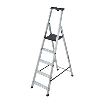HAILO Escabeau professionnel s&eacute;curis&eacute; 5 marches  Alu plateforme PEHD