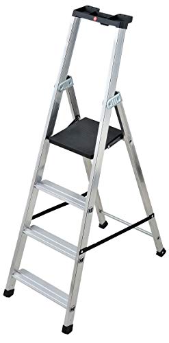 HAILO Escabeau professionnel s&eacute;curis&eacute; 6 marches  Alu plateforme PEHD