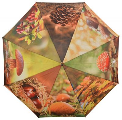 Esschert Design - Grand parapluie bois et m&eacute;tal toile polyester Automne