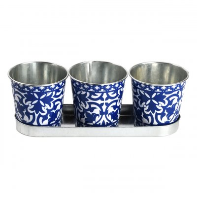 ESSCHERT 's Garden - Jardini&egrave;re en zinc 3 pots carreaux de ciment