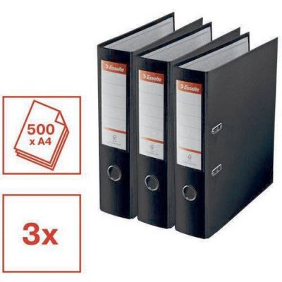 ESSELTE , classeurs &agrave; levier, Essentials, A4, 75mm, PP, noir, lot de 3