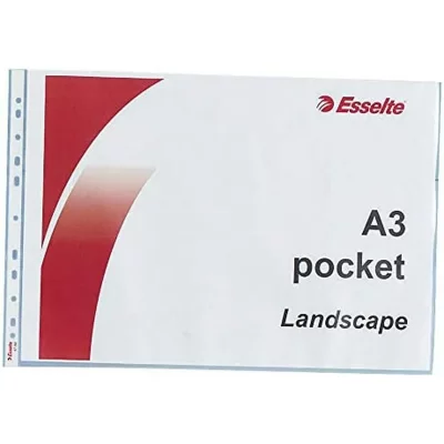 ESSELTE  Sachet De 10 Pochettes Perfor&eacute;es A3 Paysage Transparent 85 Mic