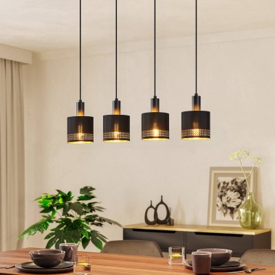 EGLO Esteperra plafonnier suspendu &agrave; 4 lampes, barre droite, noir