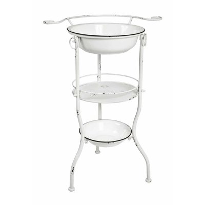 Etag&egrave;re 3 Niveaux Vintage Bassines 85cm Blanc