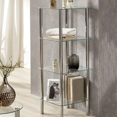 Etag&egrave;re 4 rayons Swithome Belly chrome et verre tremp&eacute; transparent