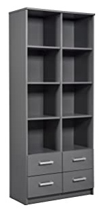 Etag&egrave;re biblioth&egrave;que 8 niches 4 tiroirs elenzio d&eacute;cor gris graphite