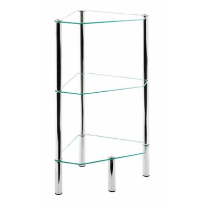 Etag&egrave;re d'angles 3 rayons Belly chrome et verre tremp&eacute; transparent