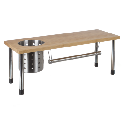 Etag&egrave;re de cuisine porte ustensiles et essuie-tout en bambou - 51 x 21 cm