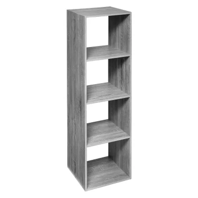 Etag&egrave;re de rangement Colonne 4 Cases Bois effet ch&ecirc;ne gris H 134 cm