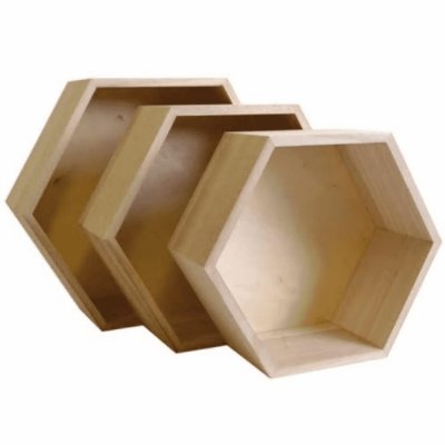 GRAINE CREATIVE Etag&egrave;re en bois hexagonale - 3 formats 39 cm &agrave; 30 cm