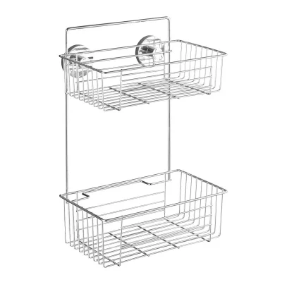 WENKO Etag&egrave;re murale &agrave; 2 niveaux Bari - L. 17 x H. 38 cm. - Chrom&eacute;
