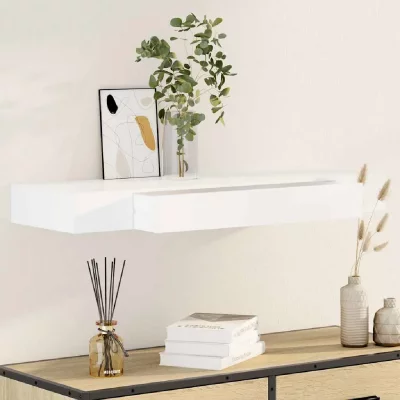 Etag&egrave;re murale avec 1 tiroir mdf blanc rangement de livres