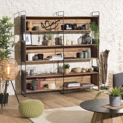 Etag&egrave;re niche 3 niveaux en pin recycl&eacute; et m&eacute;tal noir