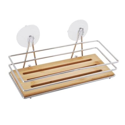 MSV Etag&egrave;re panier de douche &agrave; ventouses en Bambou - Marron - 