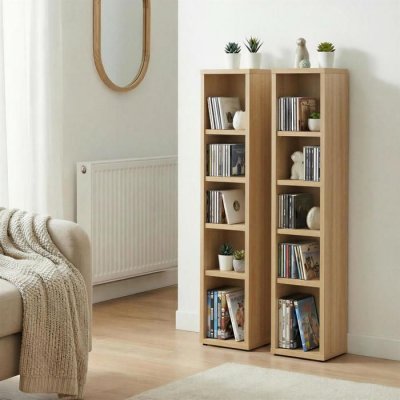 Etag&egrave;res modulables MUSIQUE pour CD et DVD, en m&eacute;lamin&eacute; d&eacute;cor ch&ecirc;ne sonoma