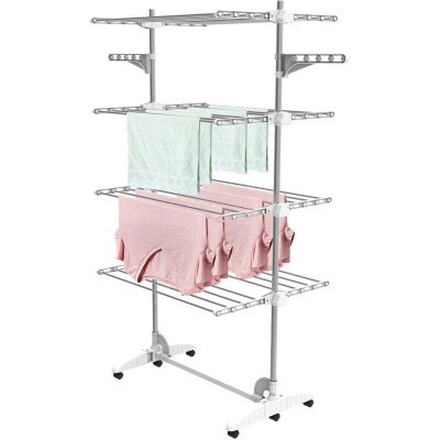 TODECO Etendoir &agrave; Linge Etendage &agrave; Linge 4 &eacute;tag&egrave;res Blanc avec ailes Mat&eacute;riau: Tubes en acier inoxydable