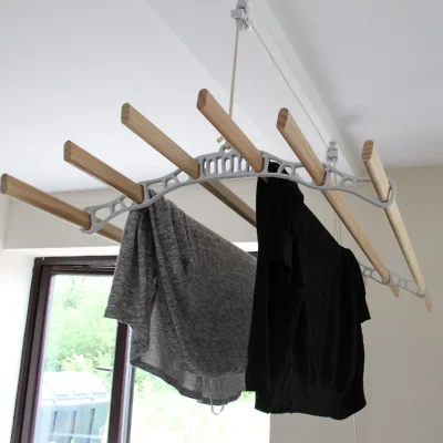 MONSTERSHOP Etendoir &agrave; Linge Suspendu de 1,2 M&egrave;tre - Poulie Blanc 
