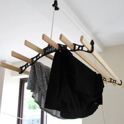 MONSTERSHOP Etendoir &agrave; Linge Suspendu de 1,4 M&egrave;tre - Poulie Noir 