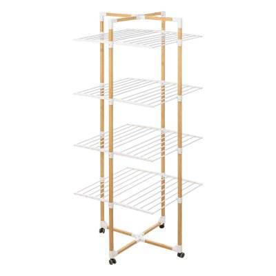 5FIVE &Eacute;tendoir &agrave; linge tour 4 roues 40m effet bois BARA 